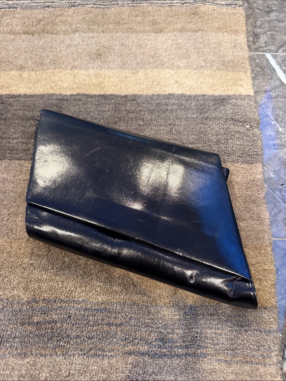 Charles joudan Black Leather Foldover Clutch Bag
